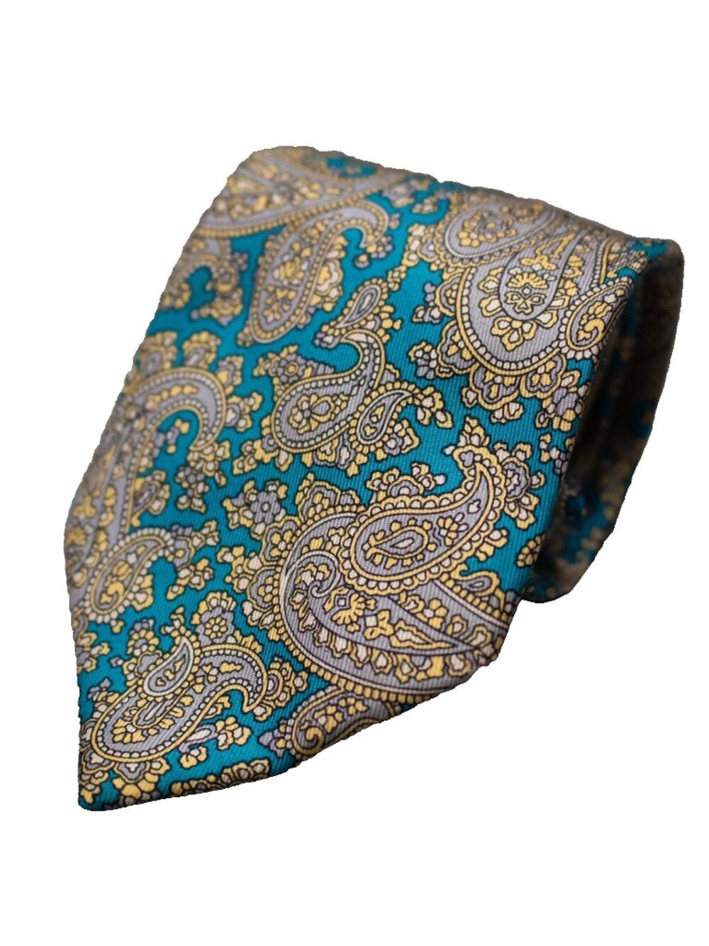 Vintage Paisley Tie 100% Silk Blue / Yellow Satin 3"